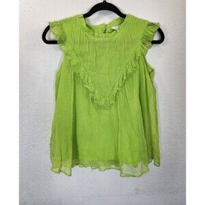 Label Ritu Kumar Yazmin Top XS Lime Green Ruffle Bib Crinkle Viscose Boho
